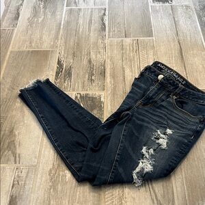 American Eagle Outfitters Women's Ripped Dark Blue Jeans